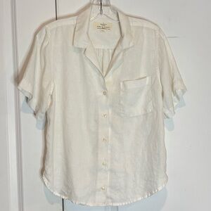 Trovata Birds of Paradise White Linen Collared Short Sleeve Button Front Shirt S